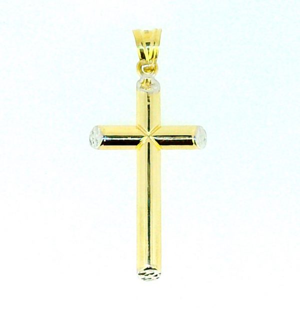4MM Tube D.Cut Beveled Edge Cross Pendant 10KT TT/37MM