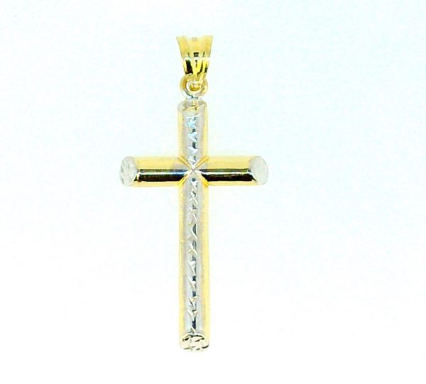 4MM Tube D.Cut Beveled Edge Cross Pendant 10KT TT/37MM