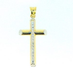 4MM Tube D.Cut Beveled Edge Cross Pendant 10KT TT/37MM