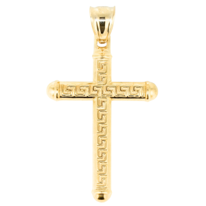 5MM Tube Greek Key Cross Pendant 10KT TT/38MM *Reversible