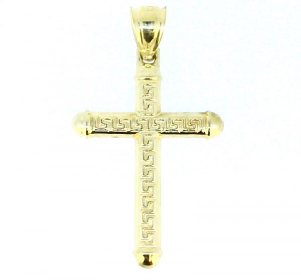 5MM Tube Greek Key Cross Pendant 10KT TT/38MM *Reversible