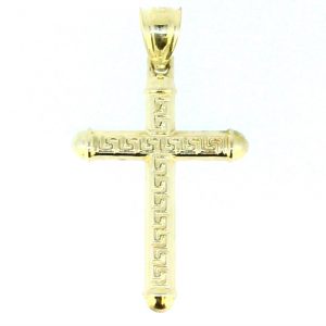 5MM Tube Greek Key Cross Pendant 10KT TT/38MM *Reversible
