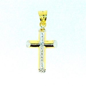 4MM Tube D.Cut Beveled Edge Cross Pendant 10KT TT/26MM