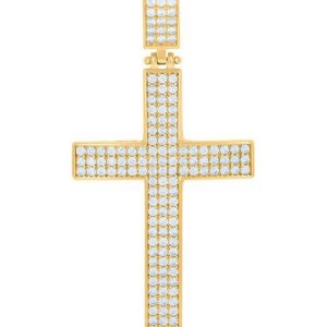 7MM Cubic Zirconia Pave Cross Pendant 10KT/45MM