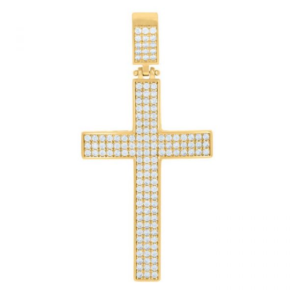 5MM Cubic Zirconia Pave Cross Pendant 10KT/38MM