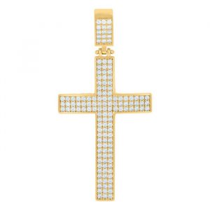 5MM Cubic Zirconia Pave Cross Pendant 10KT/38MM