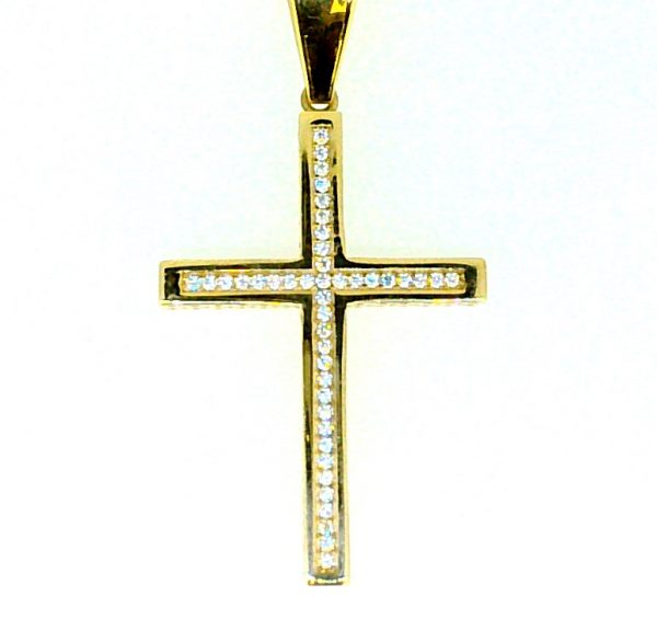 4MM Square Cubic Zirconia Channel Set Cross Pendant 10KT/38MM