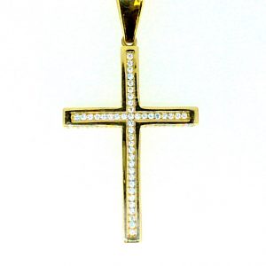 4MM Square Cubic Zirconia Channel Set Cross Pendant 10KT/38MM
