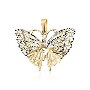D.Cut Filigree Butterfly Pendant 10KT TT/33MM