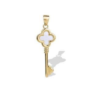 Mother of Pearl Inlay Skeleton Key Pendant 10KT/25MM