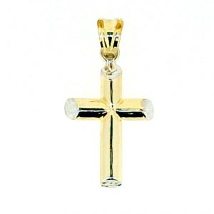 4MM Tube Beveled Edge D.Cut Cross Pendant 10KT TT/26MM