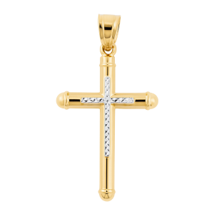 4MM Tube D.Cut Centre Cross Pendant 10KT TT/38MM