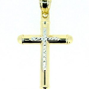 4MM Tube D.Cut Centre Cross Pendant 10KT TT/38MM