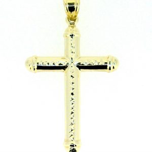 4MM Tube D.Cut Centre Cross Pendant 10KT/47MM