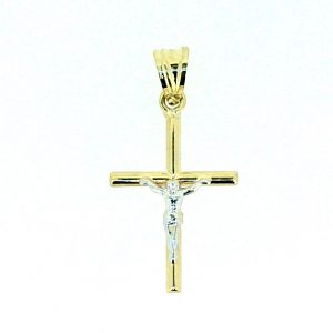 2MM Tube Crucifix Pendant 10KT TT/27MM
