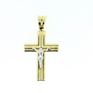 5MM Wide Fluted Crucifix Pendant 10KT TT/30MM