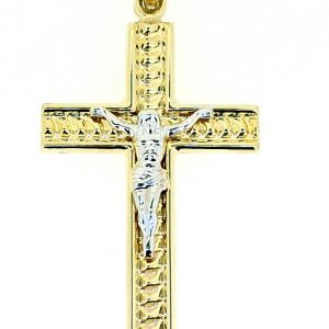 7MM Wide Textured Crucifix Pendant 10KT TT/50MM