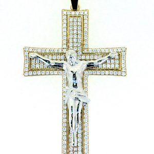 8MM Wide Cubic Zirconia Pave Crucifix Pendant 10KT TT/48MM