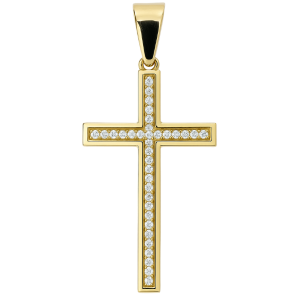 3MM Wide Cubic Zirconia Pave Cross Pendant 10KT/35MM