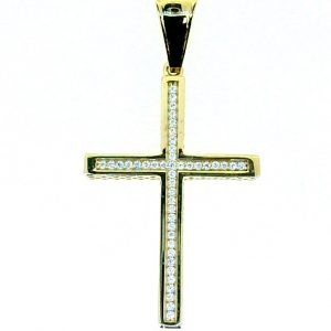 3MM Wide Cubic Zirconia Pave Cross Pendant 10KT/35MM