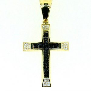 5MM Wide Black & White Cubic Zirconia Fancy Cross Pendant 10KT/33MM