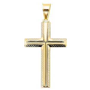 7MM Wide D.Cut Edge Concave Cross Pendant 10KT/48MM