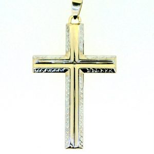 7MM Wide D.Cut Edge Concave Cross Pendant 10KT/48MM