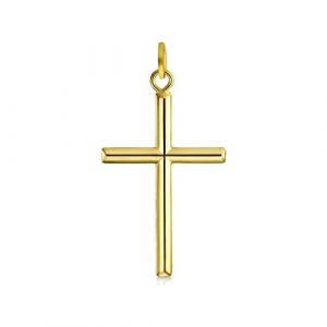 2MM Tube Cross Flat Bottom Pendant 14KT/23MM