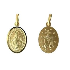 Holy Mary Oval Reversible Pendant Italian 10KT/17MM