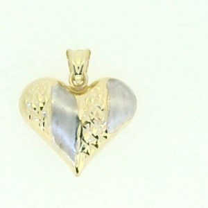 D.Cut & Satin Finsih Puffed Heart Pendant 10KT TT/18MM