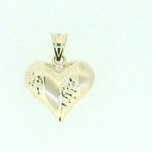 D.Cut & Satin Finish Puffed Heart Pendant 10KT/15MM