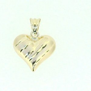 D.Cut & Satin Finish Puffed Heart Pendant 10KT/15MM