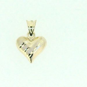 D.Cut & Satin Finish Puffed Heart Pendant 10KT/12MM