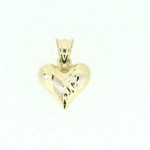 D.Cut & Satin Finish Puffed Heart Pendant 10KT/12MM