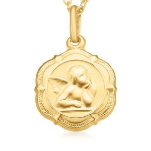 Baby Angel with Scroll Frame Italian Pendant 10KT/14MM