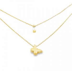16-18" Butterfly & Baguette Cubic Zirconia Adjustable Double Necklace