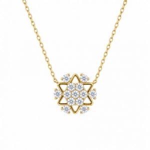 Cubic Zirconia Pave Star Snowflake Adjustable 14-16" Necklace 10KT/8MM