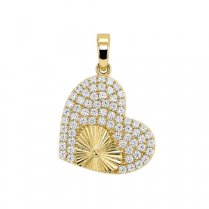 Cubic Zirconia Pave Heart Sun Burst Pendant 10KT/15MM