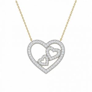 Cubic Zirconia Pave Hearts In Heart Adjustable 16-18" Necklace 10KT/18MM
