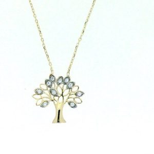 14"-16" Tree of Life & Cubic Zirconia Adjustable Necklace 10KT