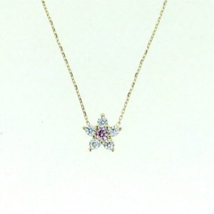 14"-16" Pink & Wh.Cubic Zirconia Star Cluster Adjustable Necklace 10KT