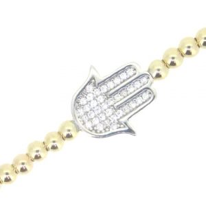 3MM Bead & Hamsa Pave Cubic Zirconia Bracelet 10KT TT   *CLEARANCE-FINAL SALE*