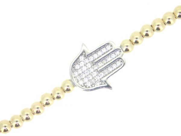3MM Bead & Hamsa Pave Cubic Zirconia Bracelet 10KT TT   *CLEARANCE-FINAL SALE*