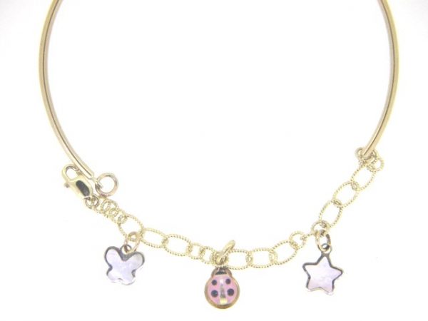 Bangle & Rolo Link Bracelet with 3 Dangle Charms 10KT/Adjustable     *CLEARANCE-FINAL SALE*