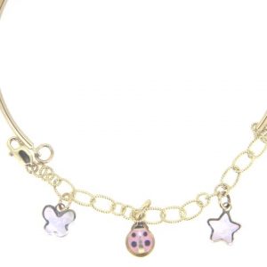 Bangle & Rolo Link Bracelet with 3 Dangle Charms 10KT/Adjustable     *CLEARANCE-FINAL SALE*