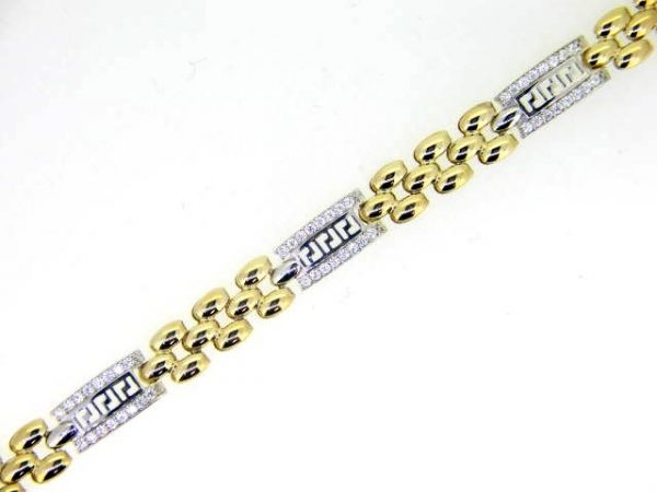 Panthera Link & Greek Key Cubic Zirconia 4 Station 7.5" Bracelet 10KT TT/8MM    *CLEARANCE-FINAL SALE*