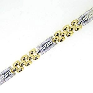 Panthera Link & Greek Key Cubic Zirconia 4 Station 7.5" Bracelet 10KT TT/8MM *CLEARANCE-FINAL SALE*