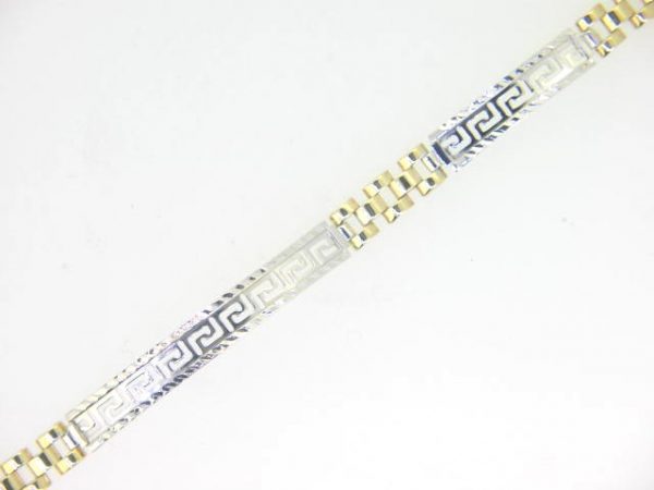 Greek Key Bar & Panthera Link 7.5" Bracelet 10KT TT/5MM