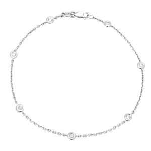 3mm Cubic Zirconia  BY THE YARD  7 Station 9-10" Anklet 10KT WG