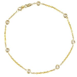 3mm Cubic Zirconia  BY THE YARD  7 Station 9-10" Anklet 10KT
